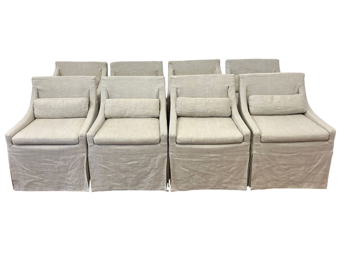 Restoration Hardware Low Belgian Slipcovered Arm Chairs, Set of 8