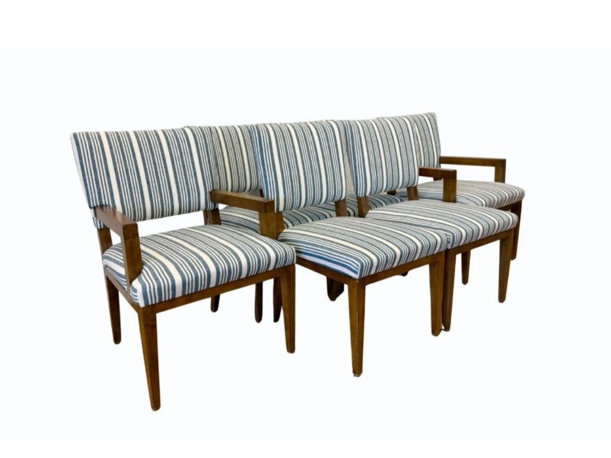 Blue and White Striped Dining Chairs, Set of 6