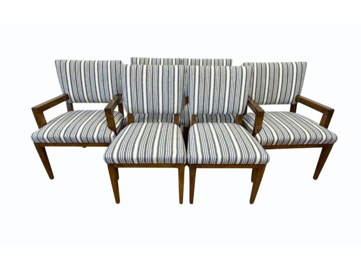 Blue and White Striped Dining Chairs, Set of 6