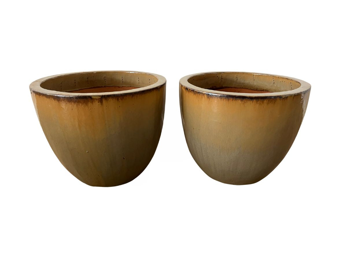 Glazed Planters, Pair