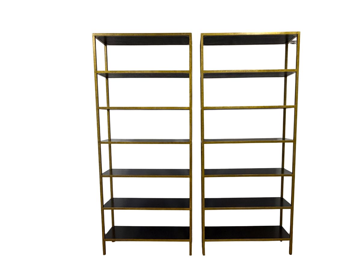 Oly Studio Antique Gold Iron Bookcases, Pair