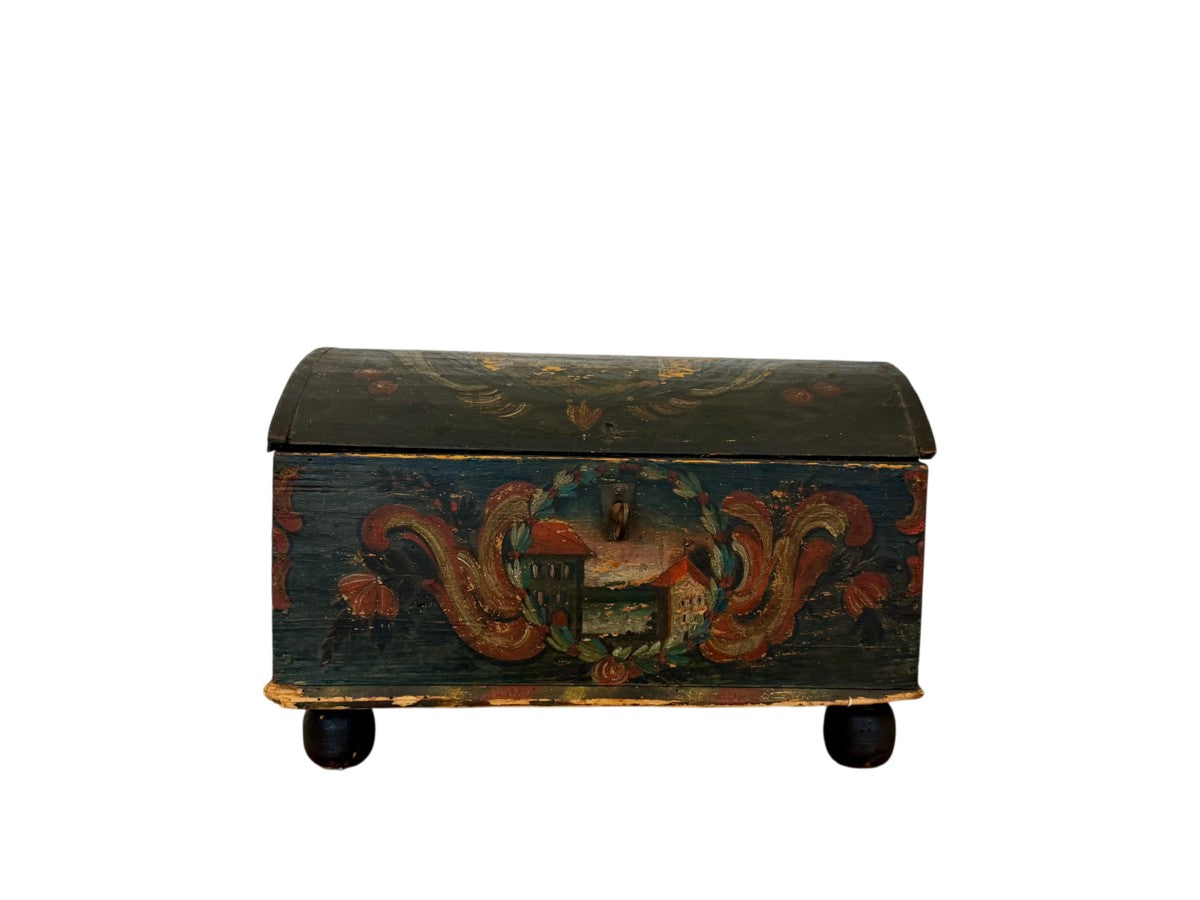 Antique Swiss Painted Box, Circa 1800