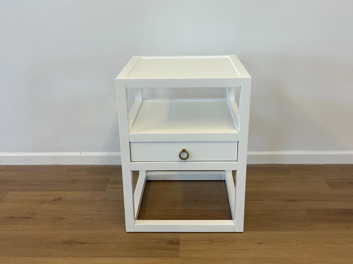 White Lacquer Shelf Side Table with Drawer