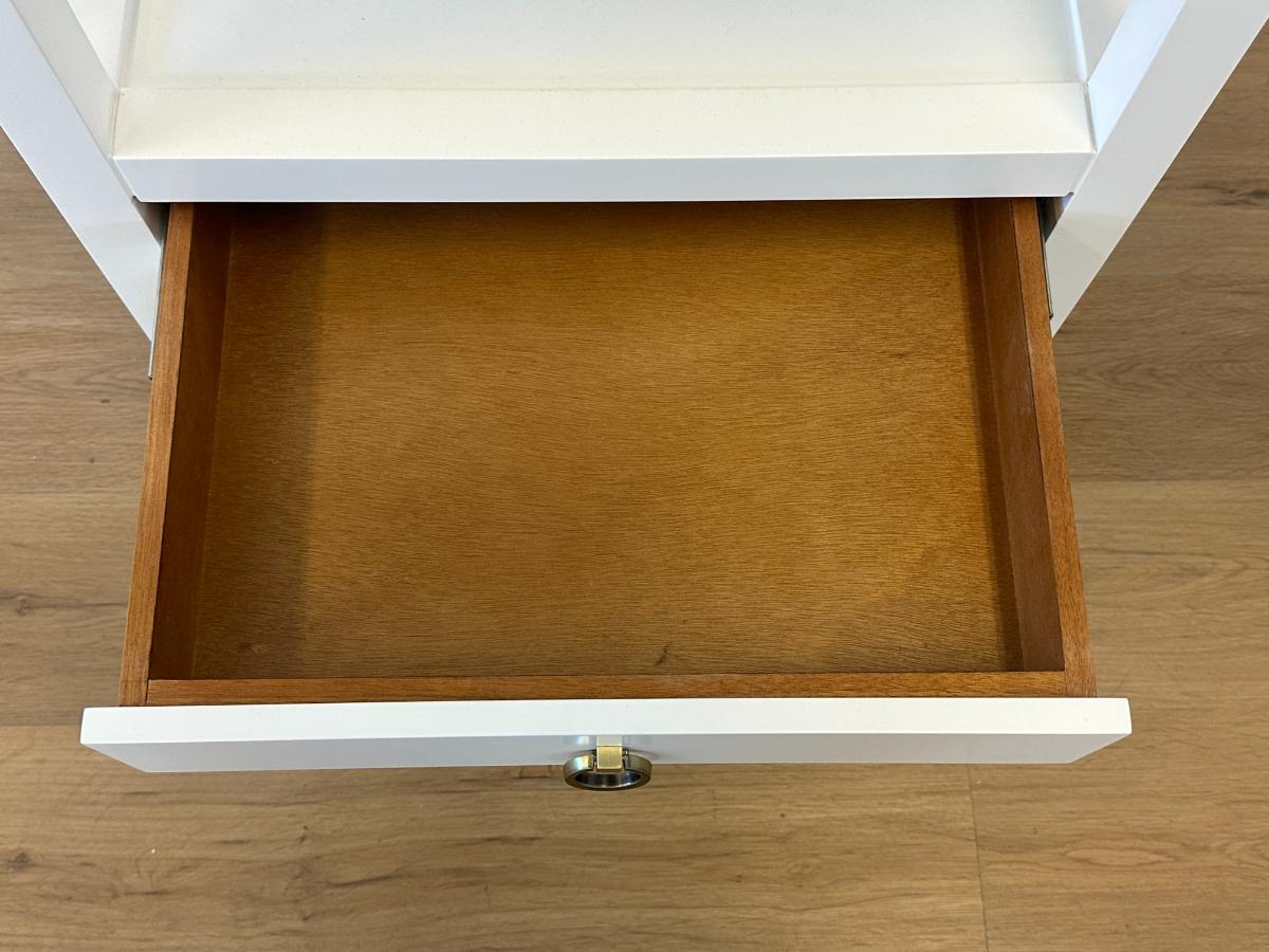 White Lacquer Shelf Side Table with Drawer