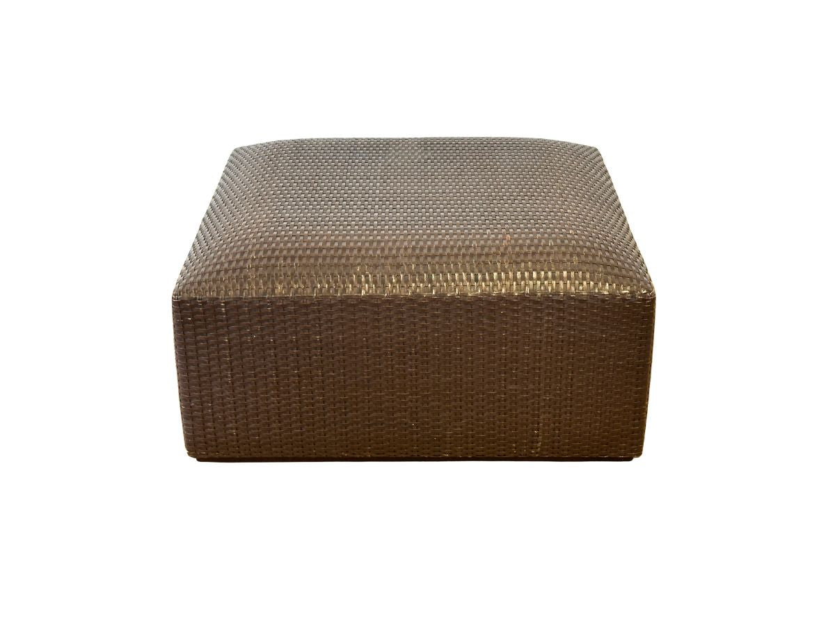 Dark Brown Leather Woven Ottoman
