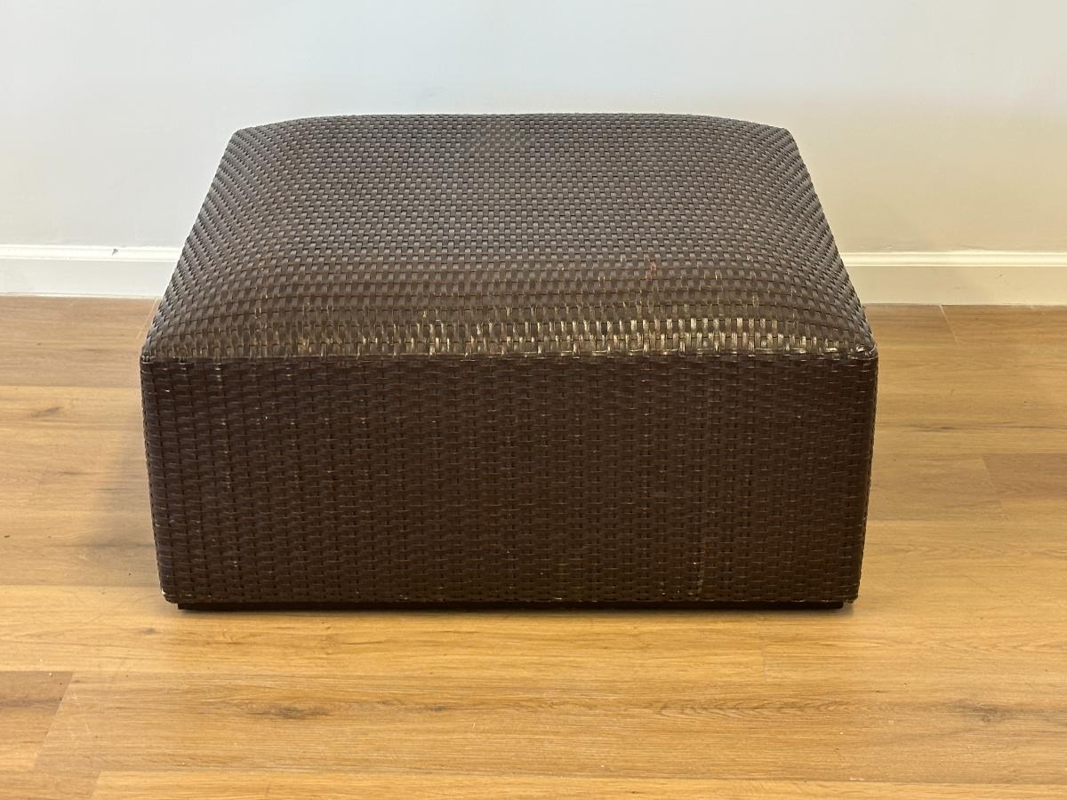 Dark Brown Leather Woven Ottoman
