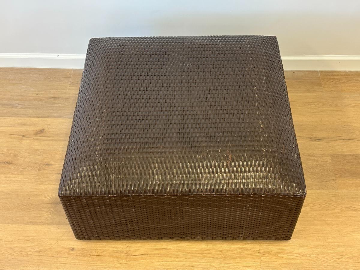Dark Brown Leather Woven Ottoman