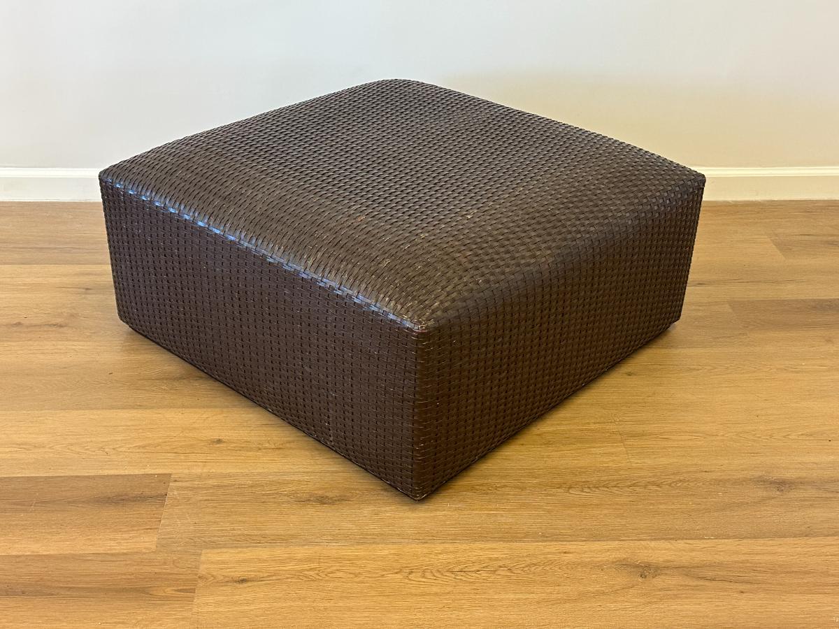 Dark Brown Leather Woven Ottoman