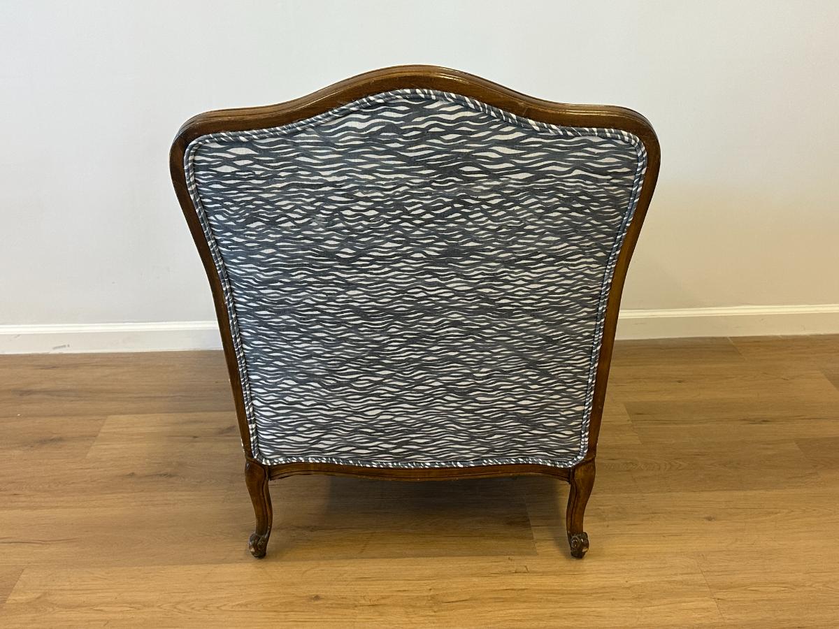 Antique Down Filled Louis XV Style Bergere in Rena Barsanti Fabric