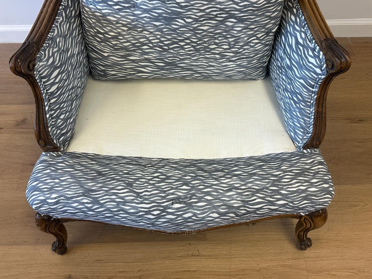 Antique Down Filled Louis XV Style Bergere in Rena Barsanti Fabric