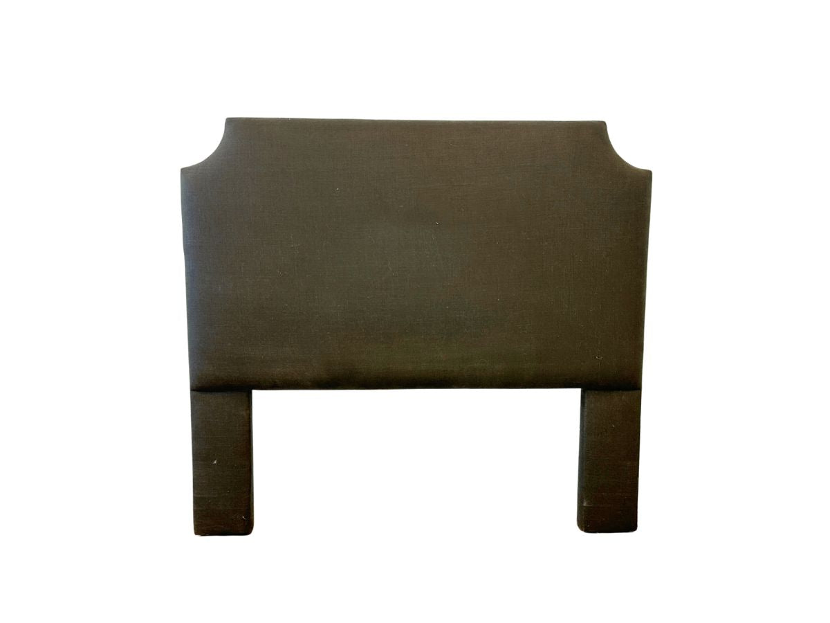 Dark Brown Upholstered Queen Headboard & Coordinating Bedskirt