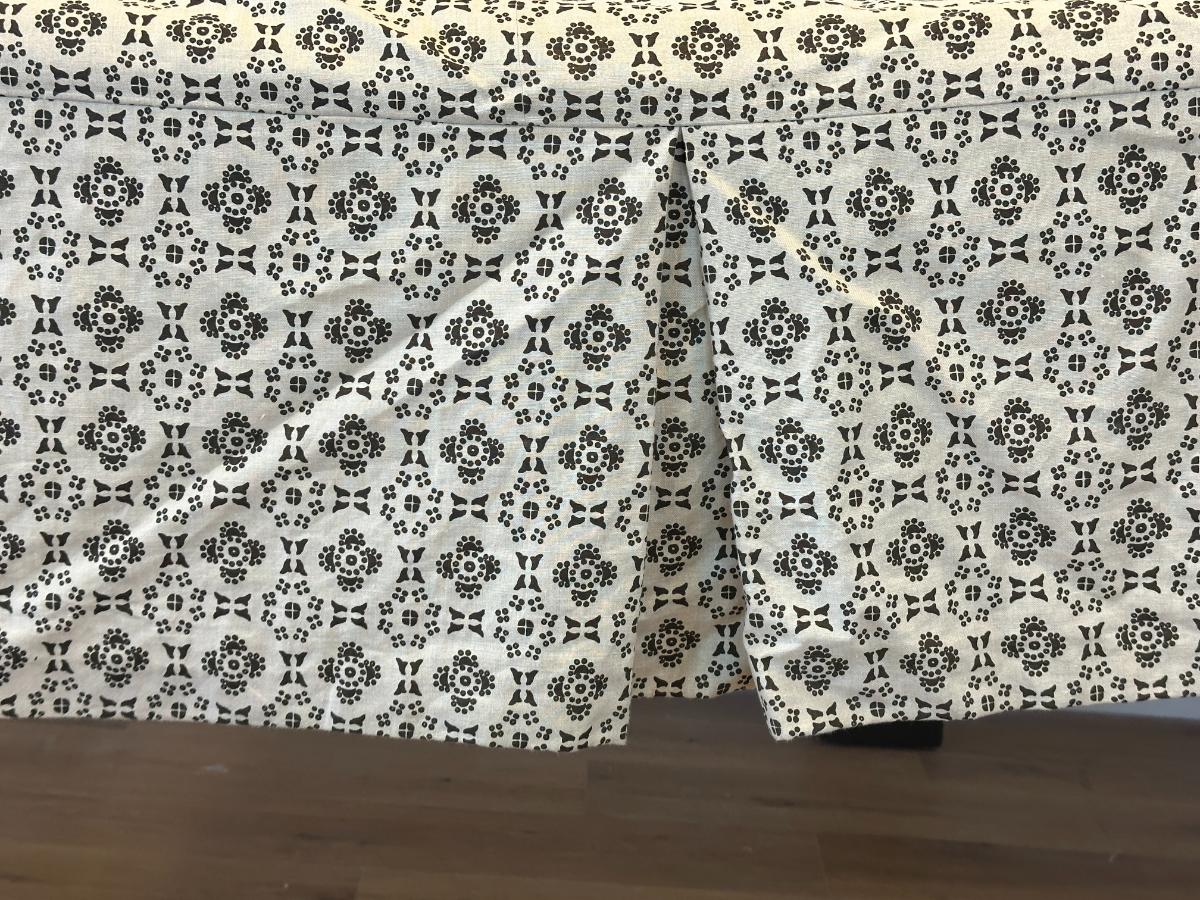 Dark Brown Upholstered Queen Headboard & Coordinating Bedskirt