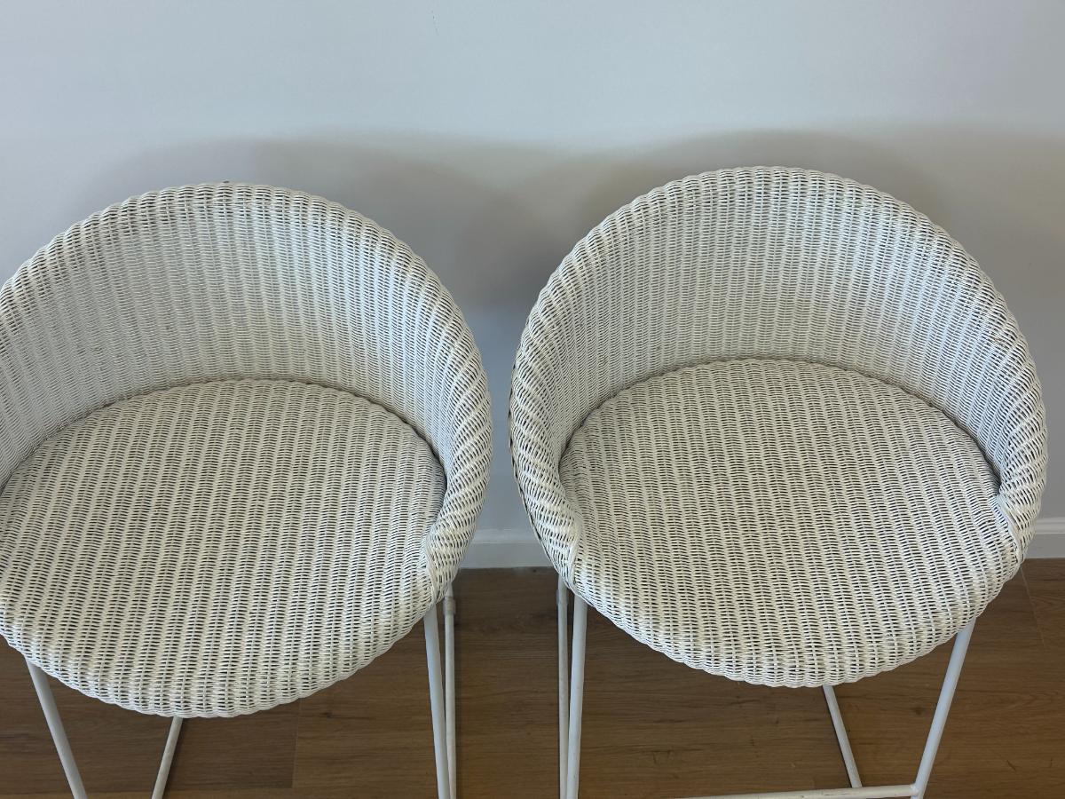 Vincent Sheppard Woven White Barstools, Pair