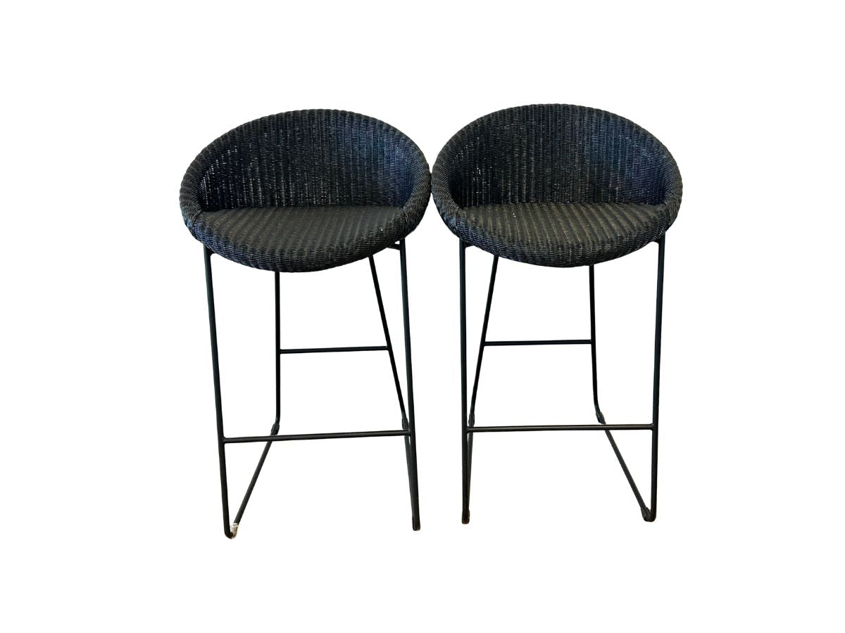 Vincent Sheppard Woven Black Barstools, Pair