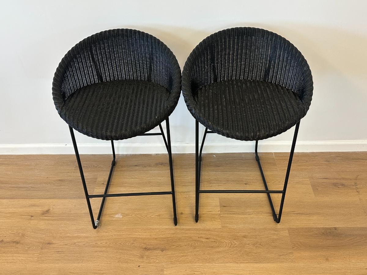 Vincent Sheppard Woven Black Barstools, Pair