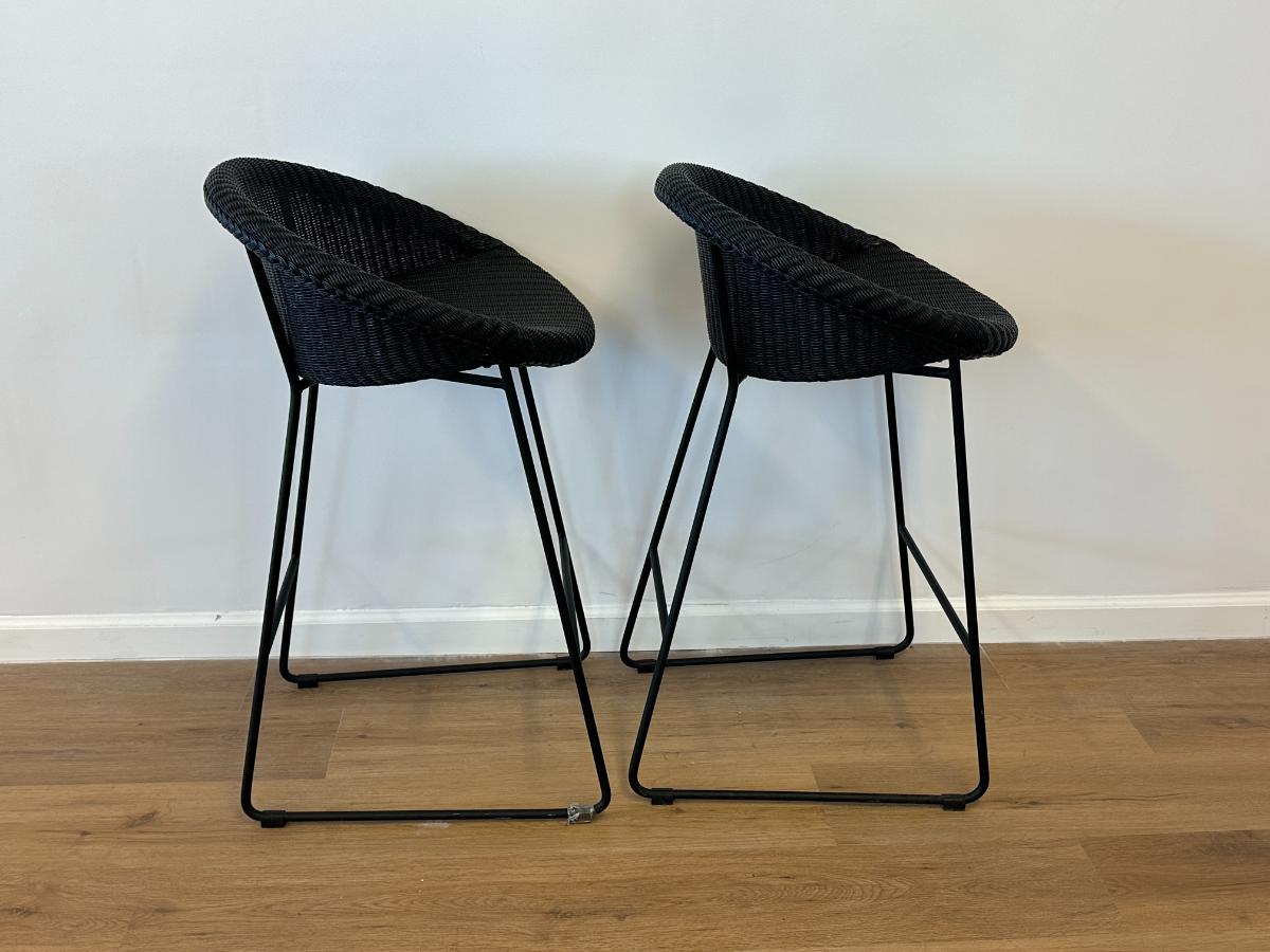 Vincent Sheppard Woven Black Barstools, Pair