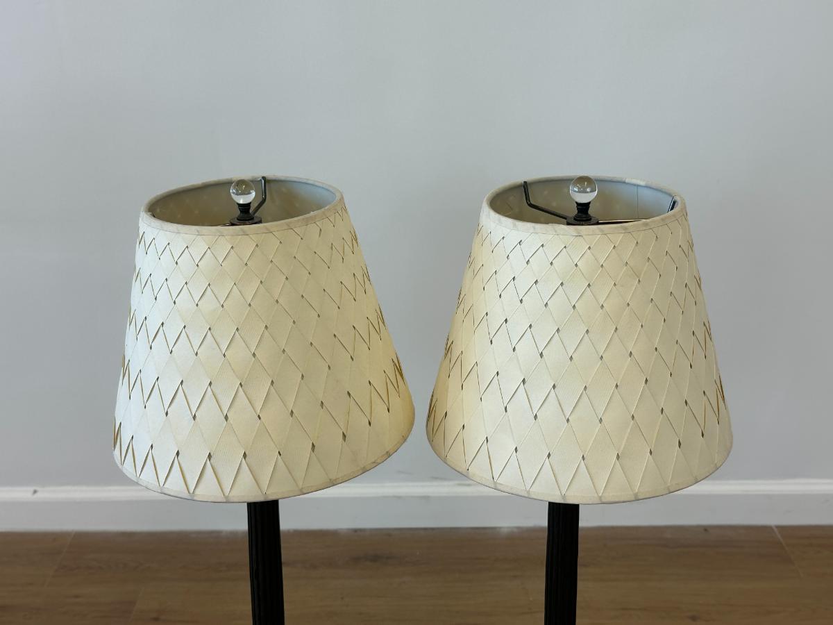 Visual Comfort Strie Buffet Lamps with Illume NYC Custom Shades, Pair
