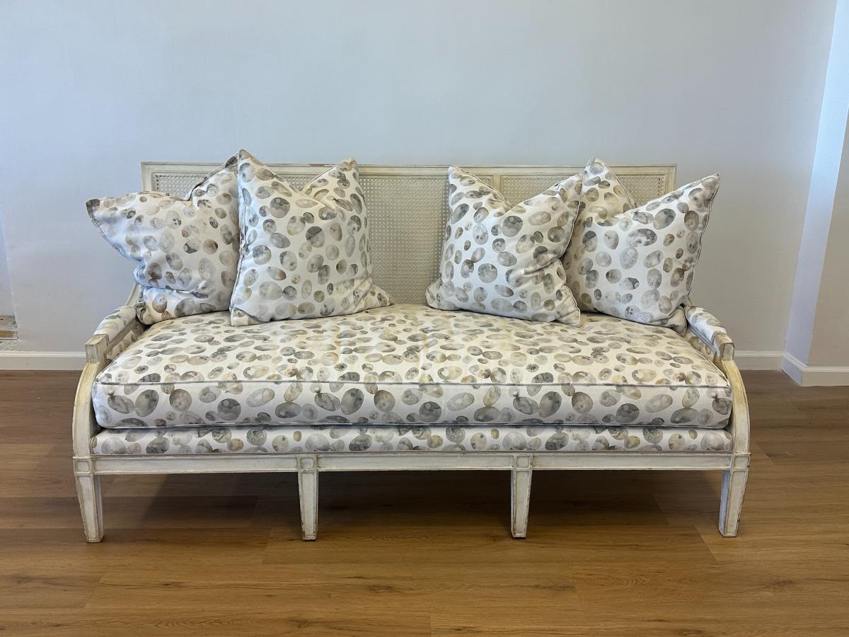 Custom Upholstered Cane Back Sofa, 1 of 2