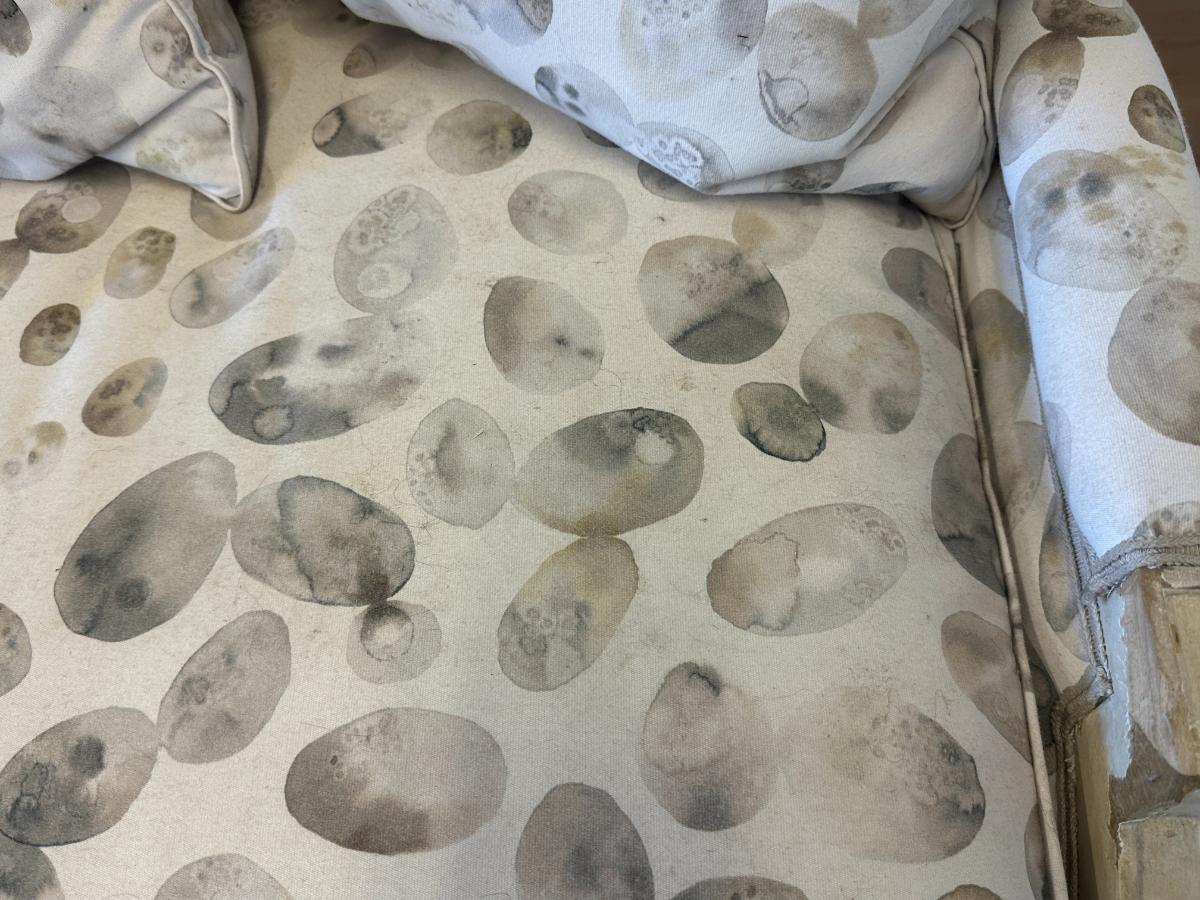 Custom Upholstered Cane Back Sofa, 1 of 2