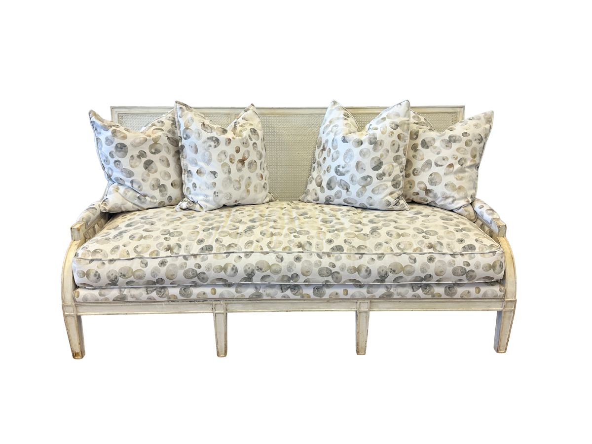 Custom Upholstered Cane Back Sofa, 2 of 2