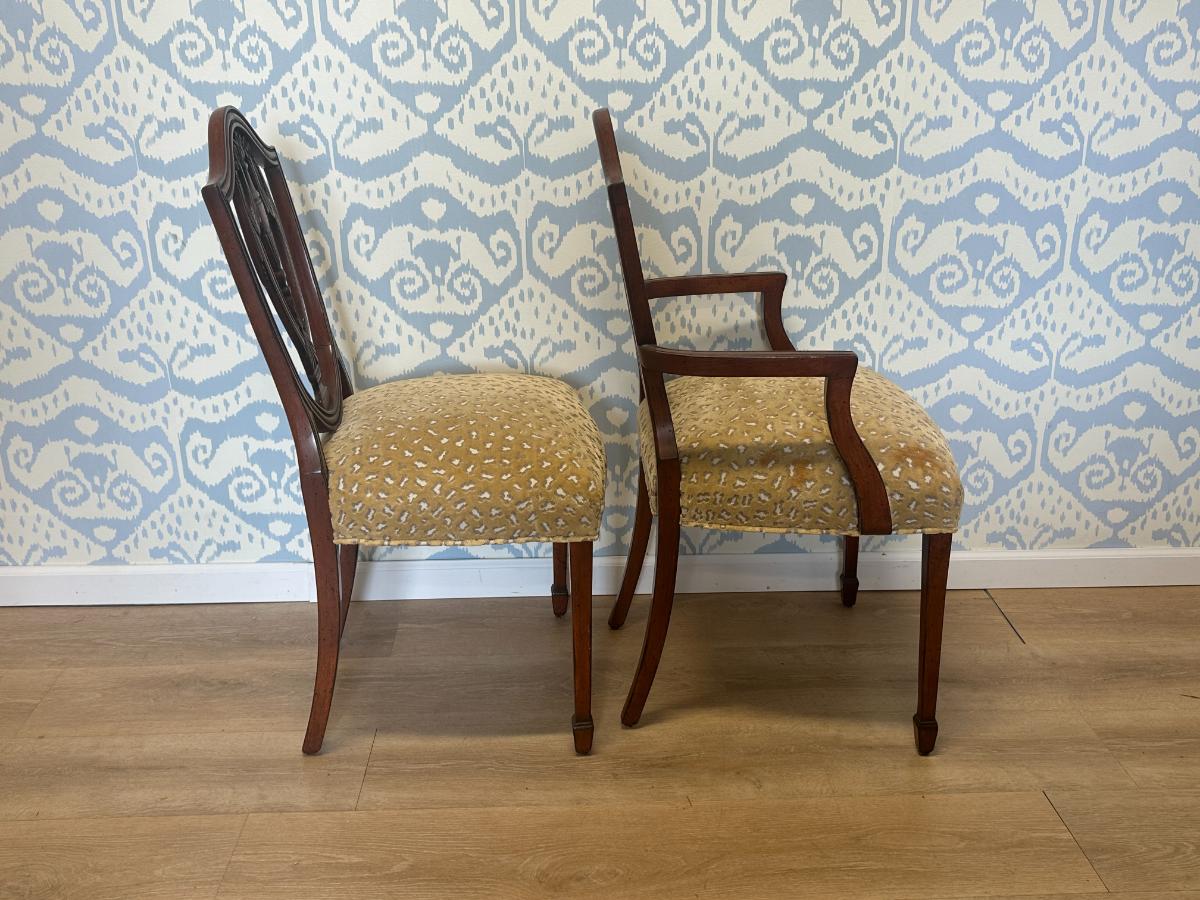Custom Upholstered Shield Back Dining Chairs, Set of 10