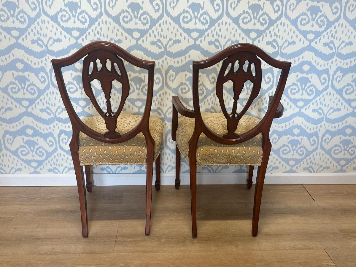 Custom Upholstered Shield Back Dining Chairs, Set of 10