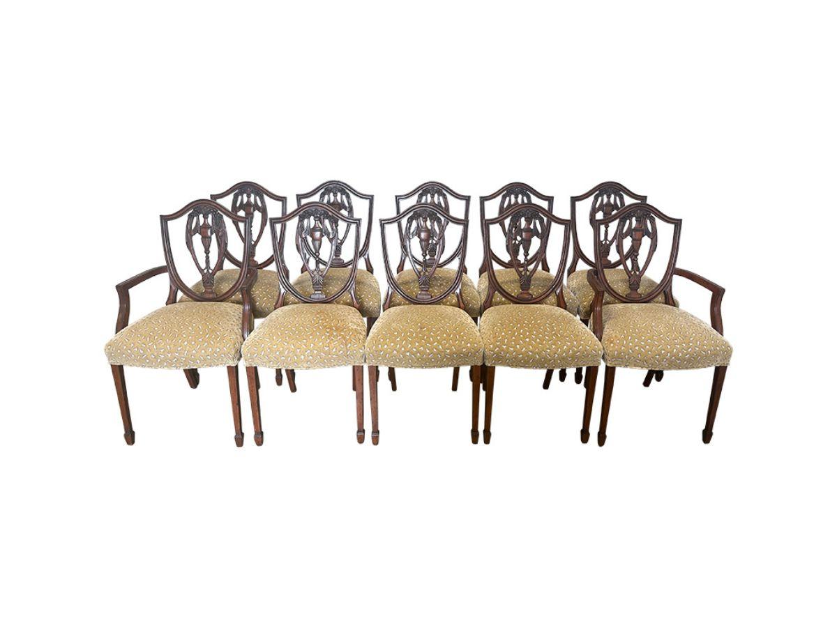 Custom Upholstered Shield Back Dining Chairs, Set of 10
