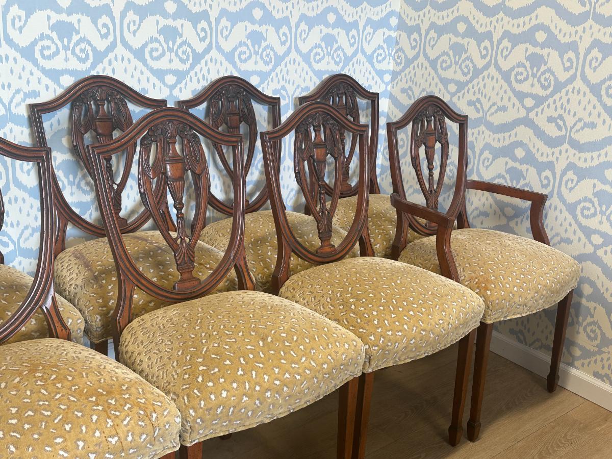 Custom Upholstered Shield Back Dining Chairs, Set of 10