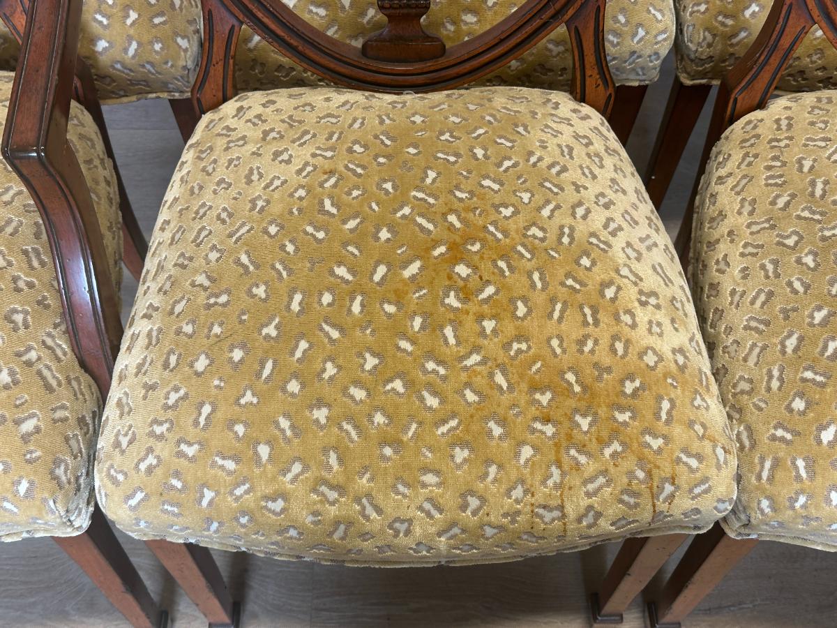 Custom Upholstered Shield Back Dining Chairs, Set of 10