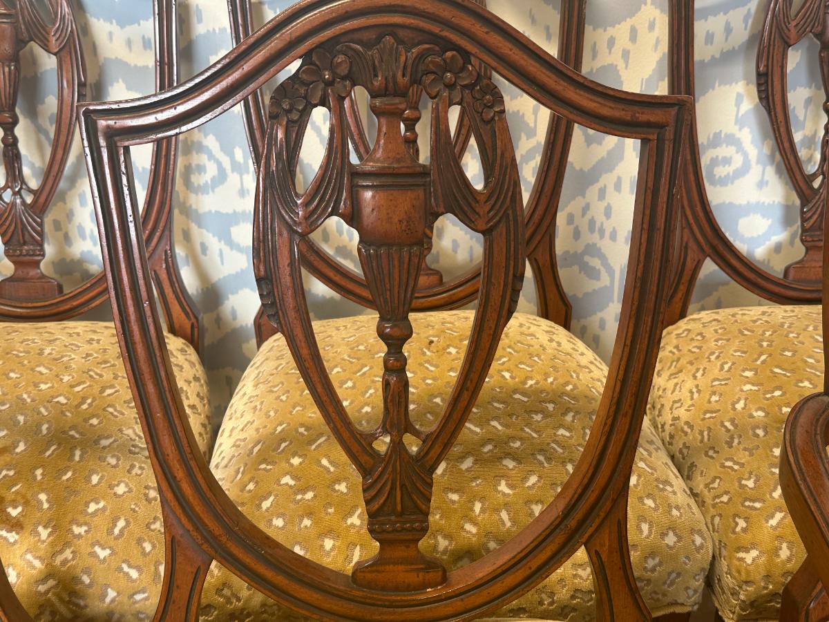 Custom Upholstered Shield Back Dining Chairs, Set of 10