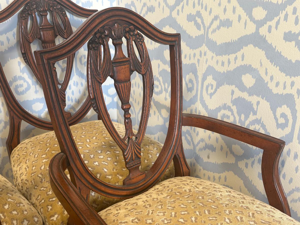 Custom Upholstered Shield Back Dining Chairs, Set of 10