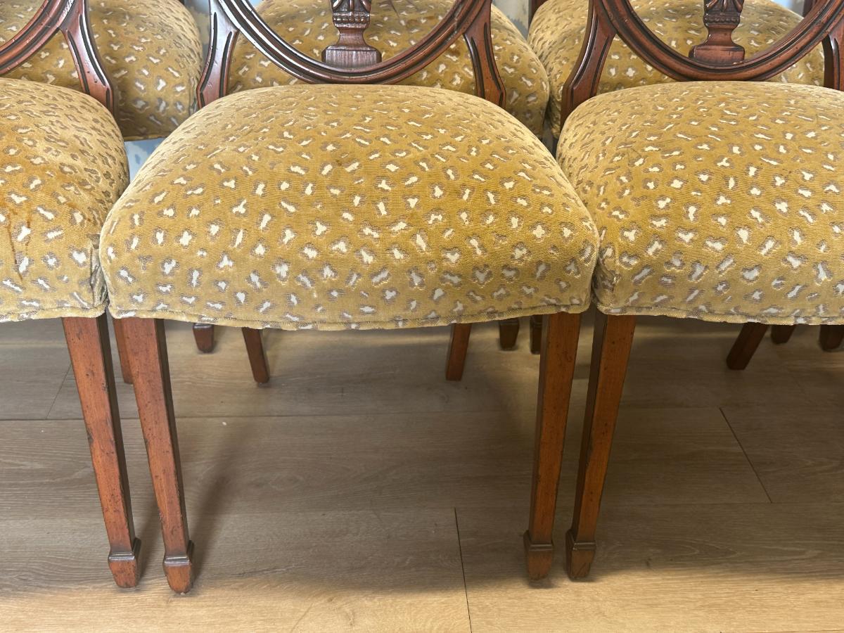 Custom Upholstered Shield Back Dining Chairs, Set of 10