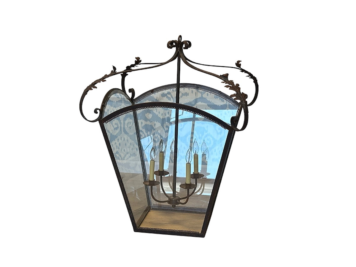 Large Iron & Glass Lantern with Acanthus Leaves