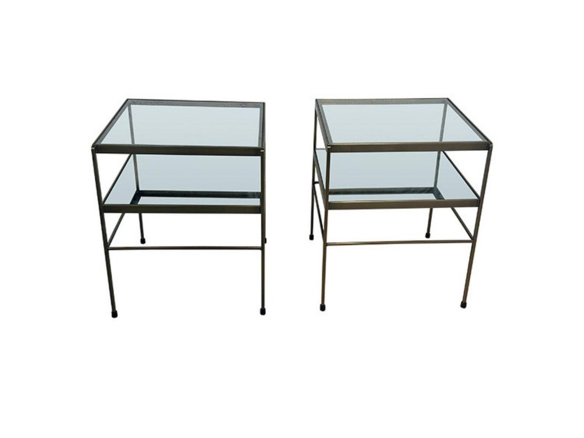 Pottery Barn Leona Brass & Glass End Tables, Pair