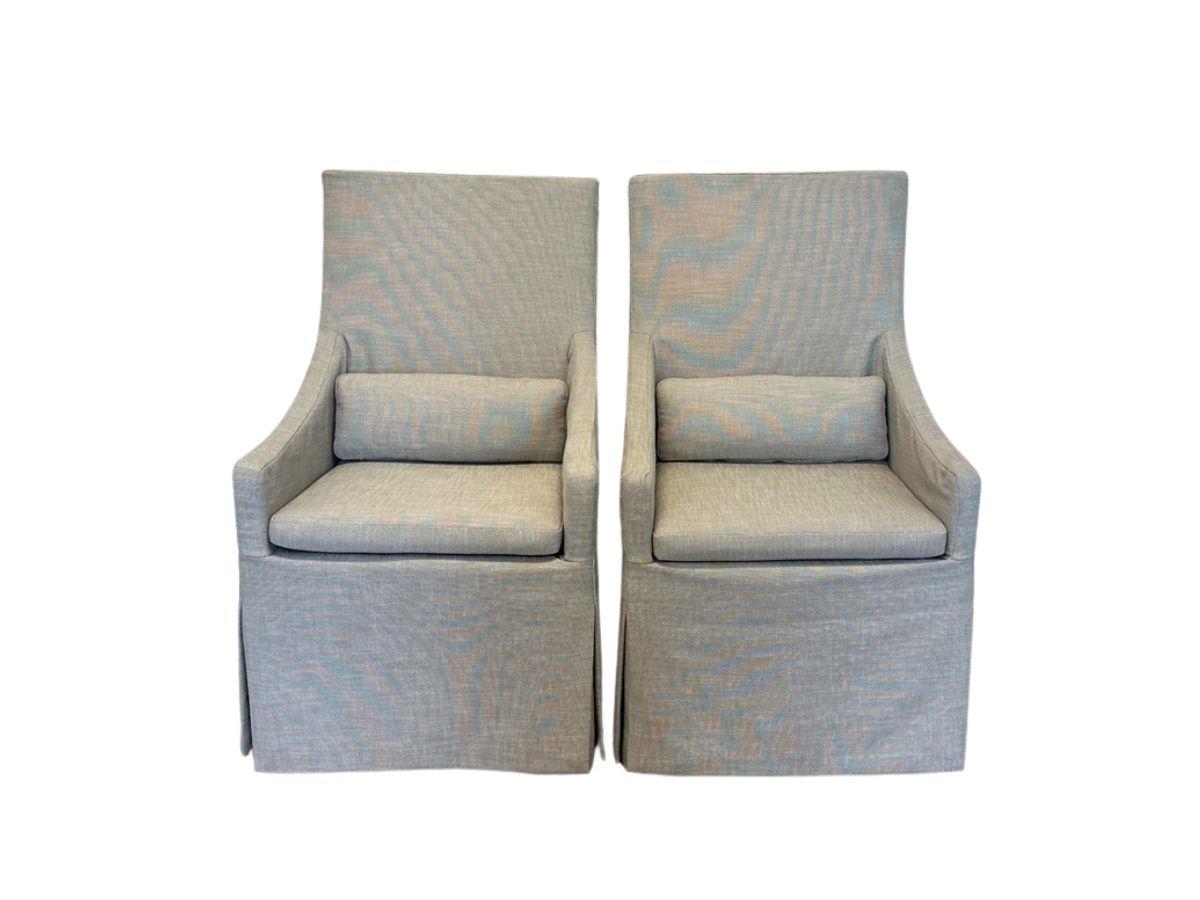 Restoration Hardware Slipcover Armchairs on Casters, Pair