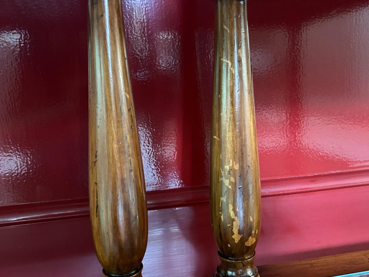 Three-Tiered Cane & Wood End Tables, Pair