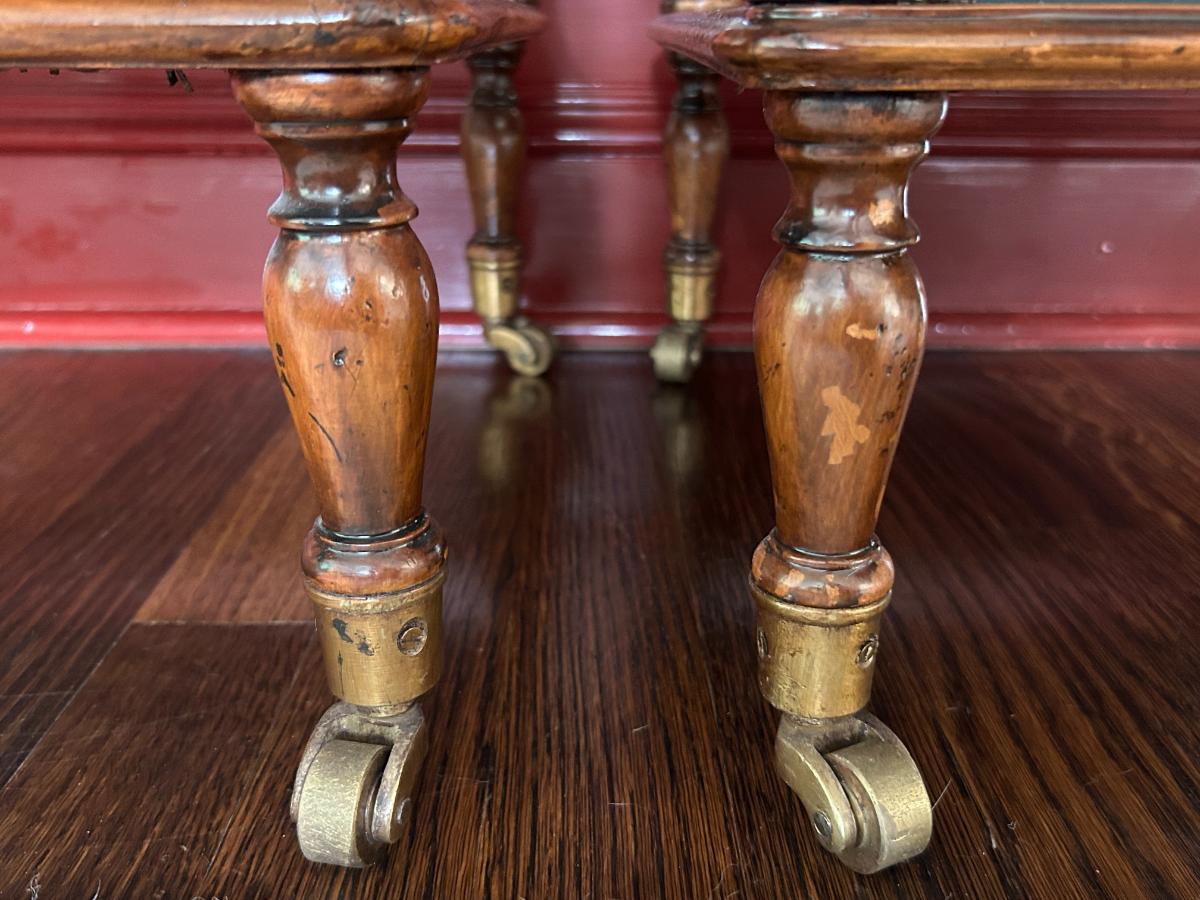 Three-Tiered Cane & Wood End Tables, Pair