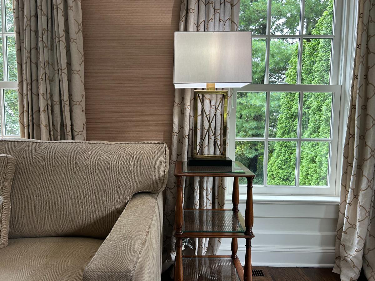 Three-Tiered Cane & Wood End Tables, Pair