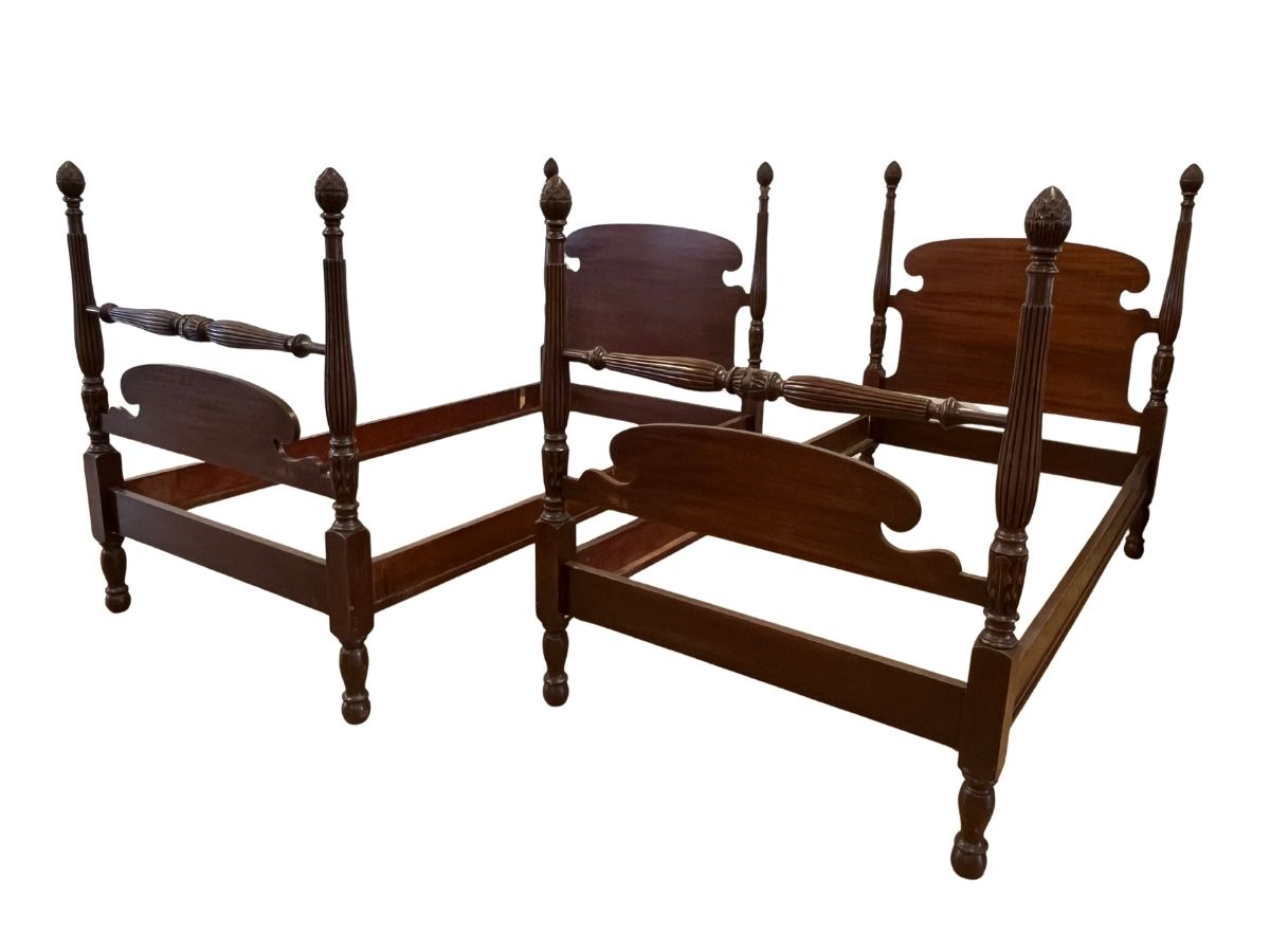 Vintage Federal Style Mahogany Twin Poster Beds, Pair