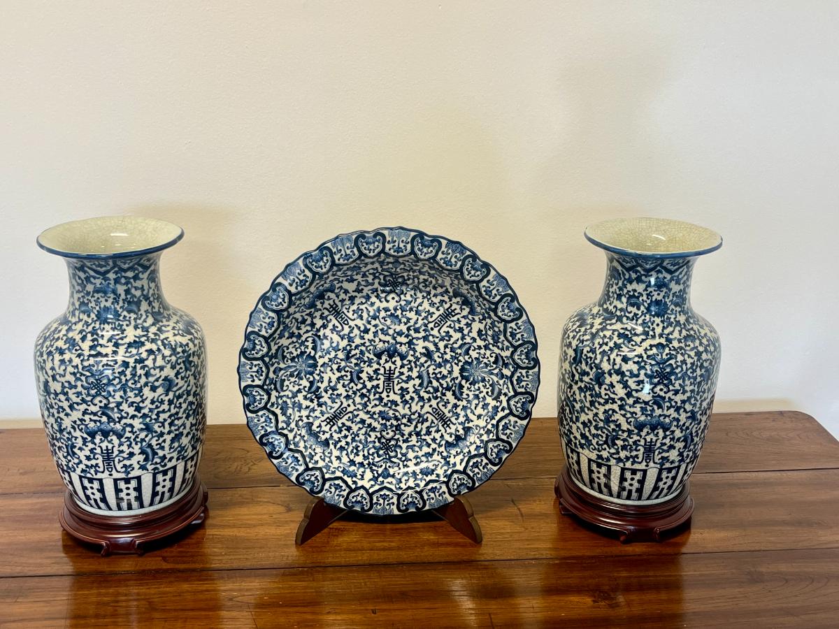 Blue & White Porcelain Vases, Pair
