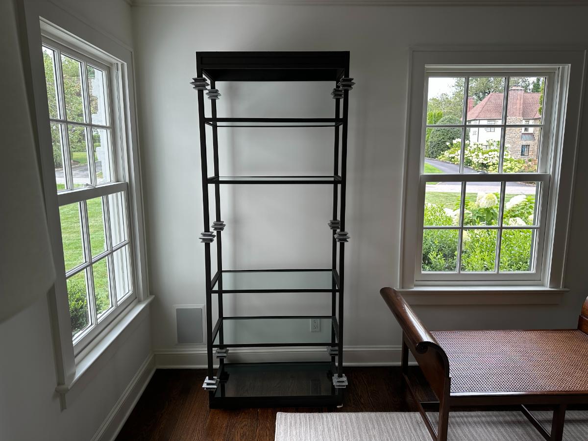 Custom Painted Metal and Glass Bookcases, Pair