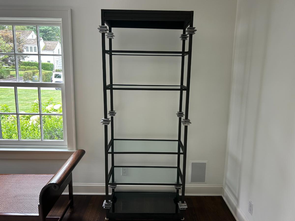 Custom Painted Metal and Glass Bookcases, Pair