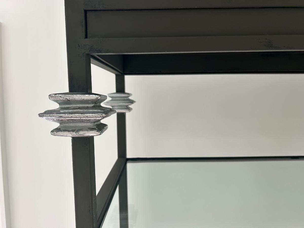 Custom Painted Metal and Glass Bookcases, Pair