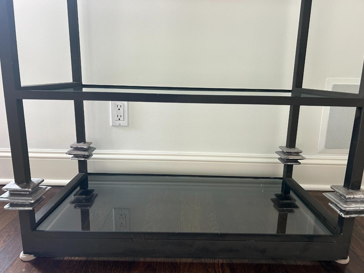 Custom Painted Metal and Glass Bookcases, Pair