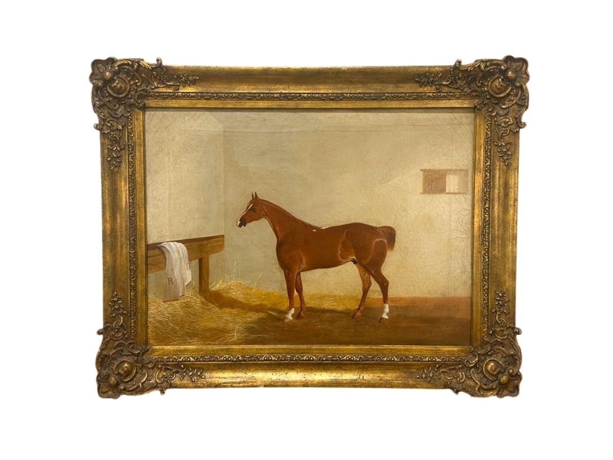 Portrait of a Horse in Stable, Oil on Canvas