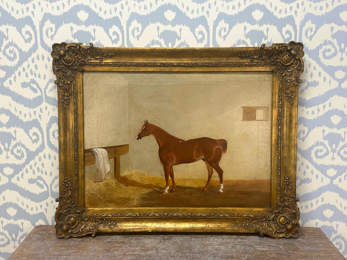 Portrait of a Horse in Stable, Oil on Canvas