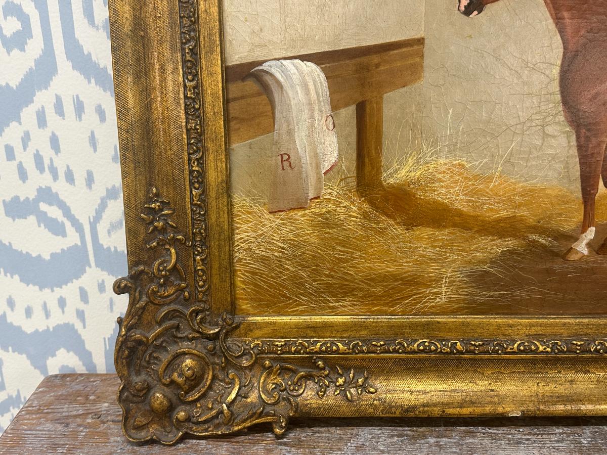 Portrait of a Horse in Stable, Oil on Canvas