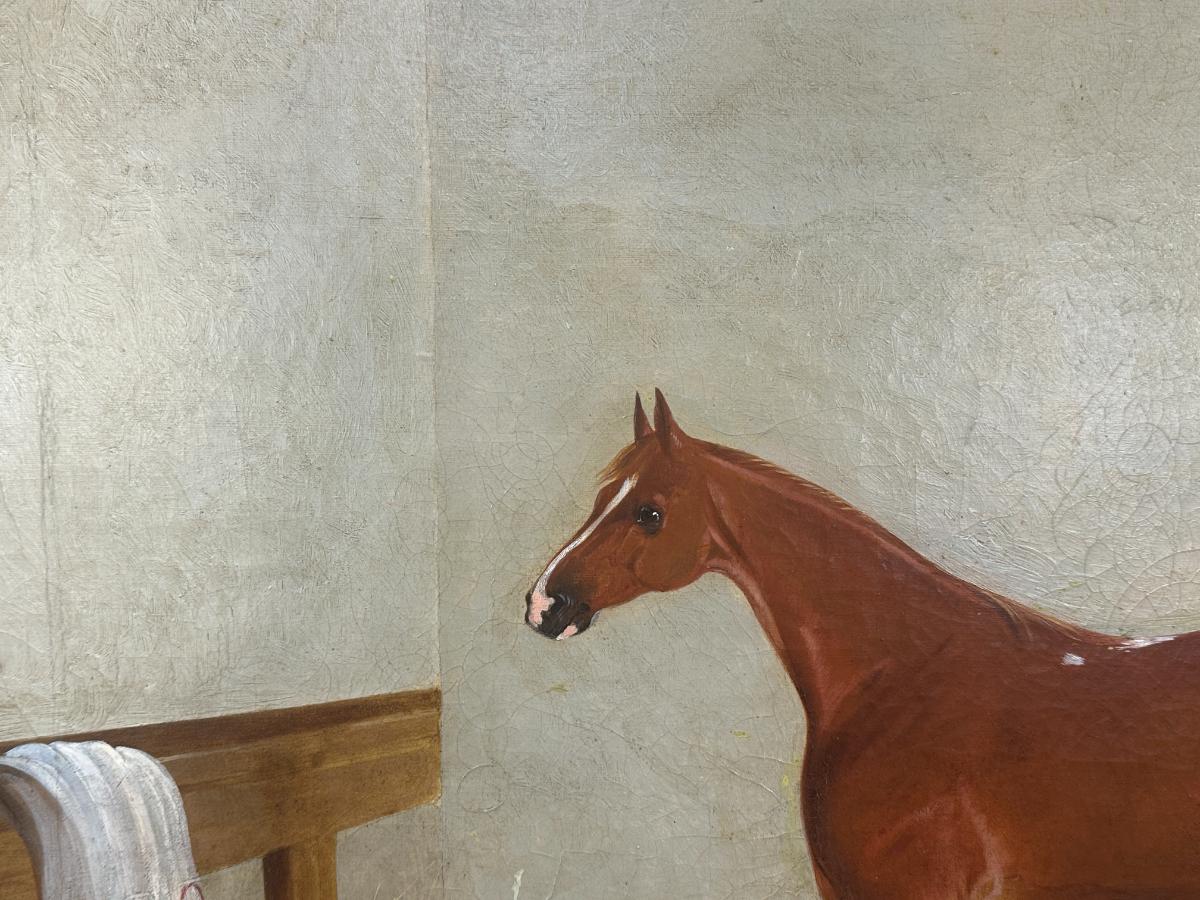 Portrait of a Horse in Stable, Oil on Canvas