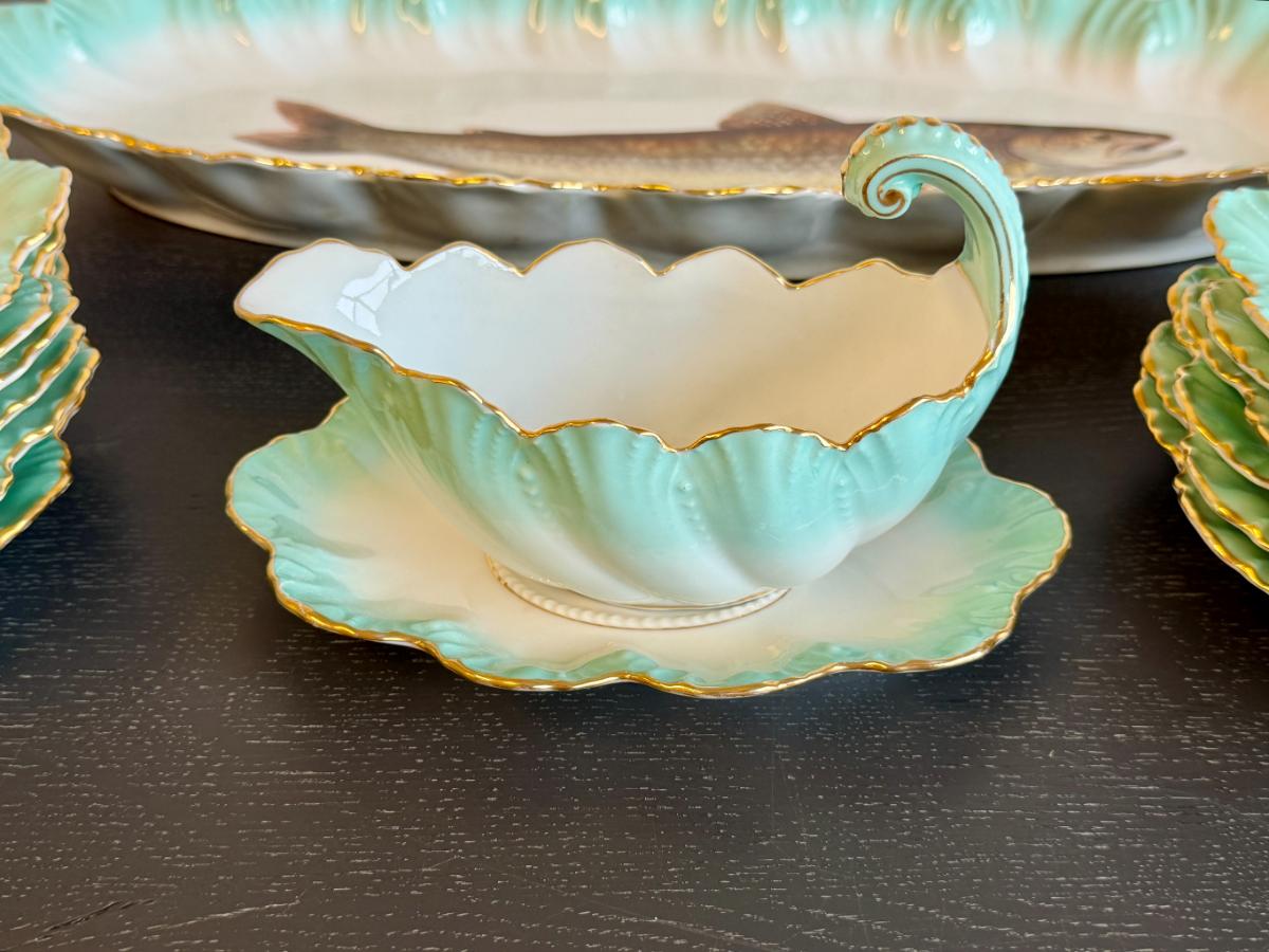 Antique Limoges Fish Plates and Serving Pieces, Set of 15