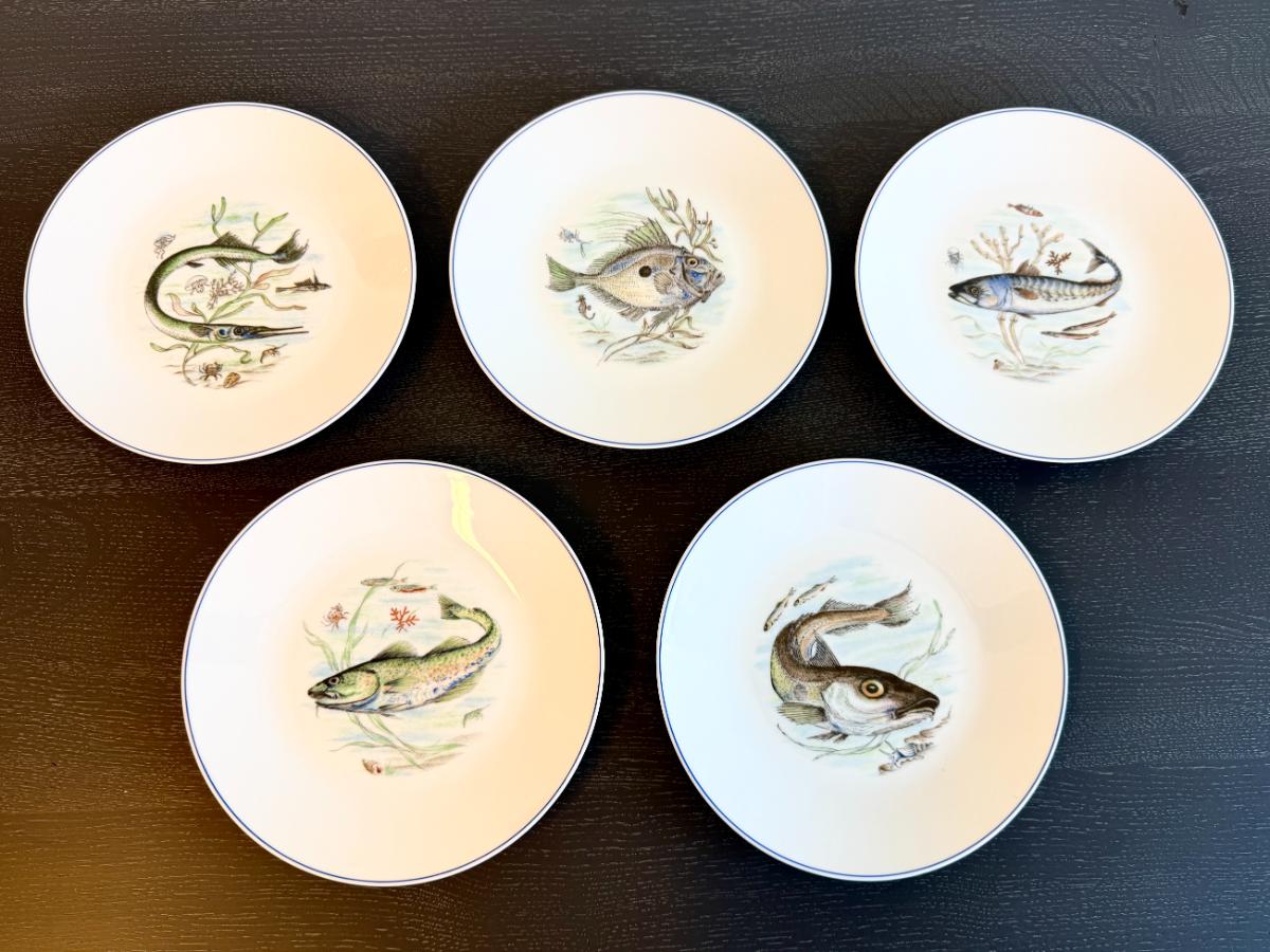 Vintage Saks Fifth Avenue Fish Plates, Set of Five